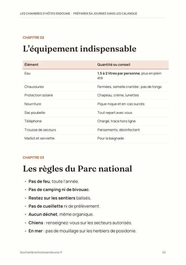 Aperçu de la page 4 de l'ebook Préparer sa journée dans les calanques