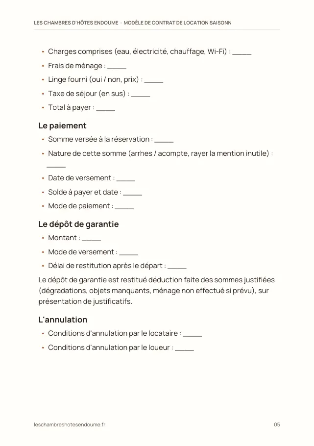 Aperçu de la page 5 de l'ebook Modèle de contrat de location saisonnière