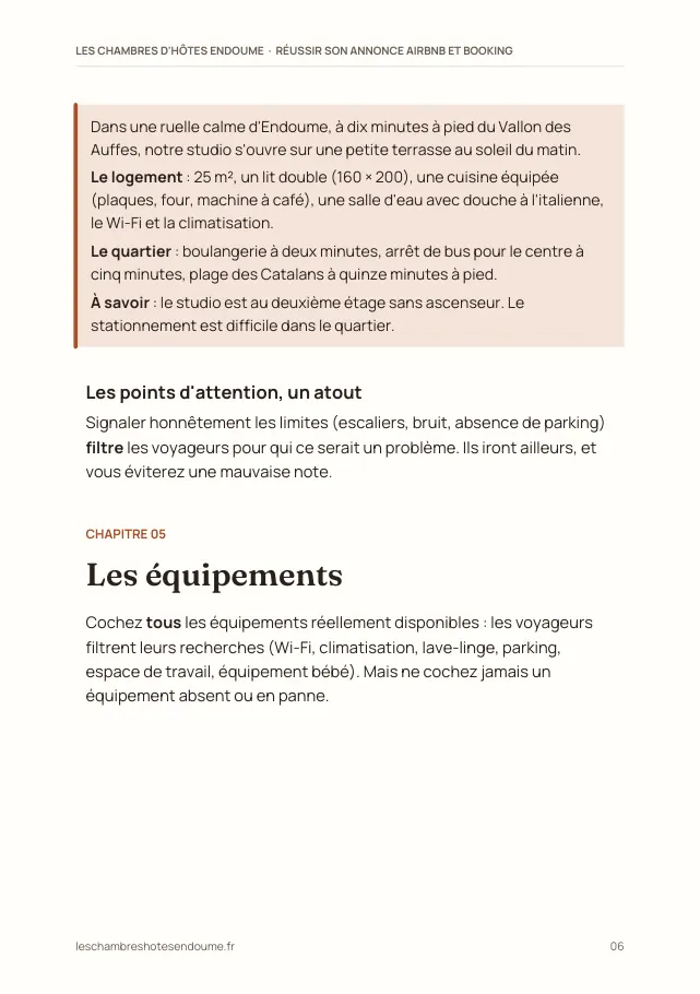 Aperçu de la page 6 de l'ebook Réussir son annonce Airbnb et Booking